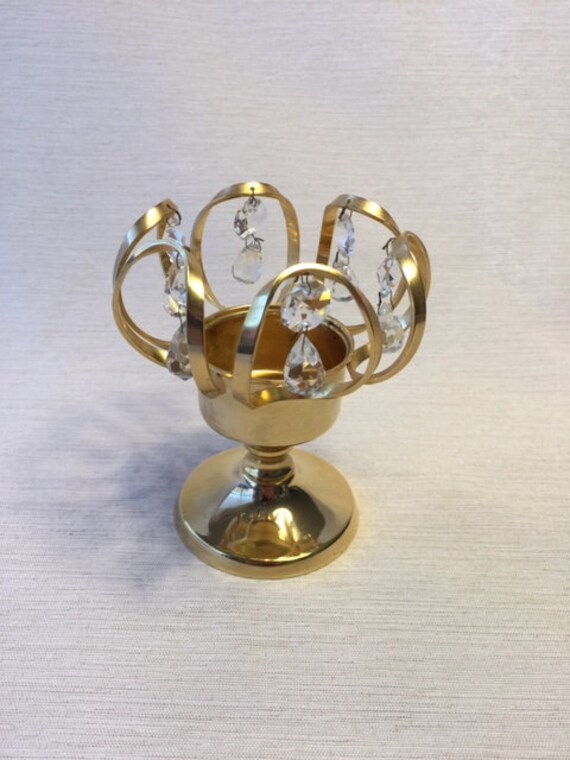 Gold Plated Candle Holder With Crystals Etsy