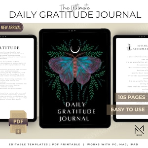 Daily Gratitude Journal |  Helpful Prompts } Mindfulness | Reflective Journaling | Personal Growth | Self-Care Workbook | Printable PDF