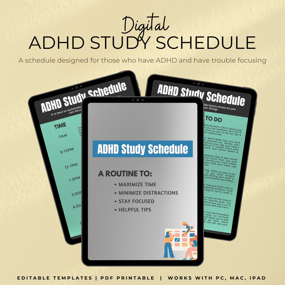 ADHD Study Schedule | Day Plan | Improve Focus - Etsy