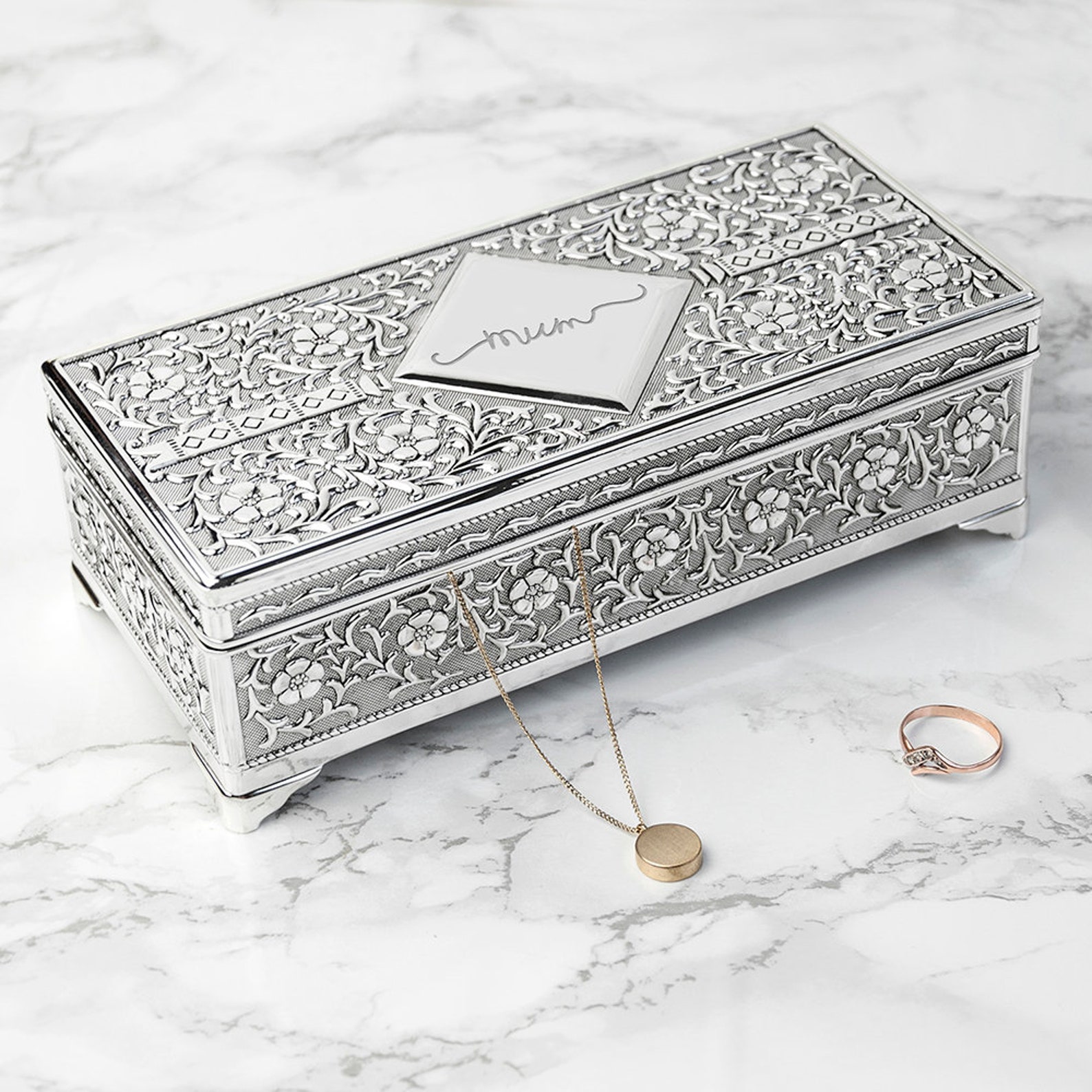 Personalised Silver Trinket Box & Custom Engraved Jewellery Box