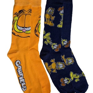 Garfield Cat & Odie Dog Cartoon Character Men’s Crew Socks Two Pair Pack - Authentic Collectible Merch