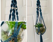 Macrame Plant Hanger - Hanging Planter - Hanging Planter- Boho Decor - Peacock Blue - Recycled Cotton Rope - Eco-Friendly