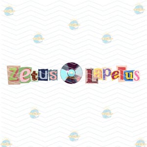 Puede incluir: Las palabras "Zetus LapeTus" están escritas en letras de colores recortadas, con un disco de vinilo vintage en el medio.