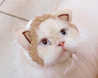 Cat ear hat for cat or rabbit with ear holes (cat accessories, small animal accessories, cat gifts, knitted, yarn, cat hat)