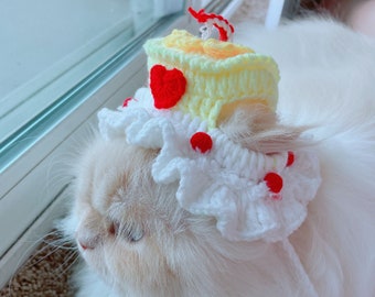 Chapeau de gâteau d'anniversaire pour chat ou petit animal (accessoires pour chat, chapeau d'anniversaire pour chat, cadeaux pour chat, tricot, laine, chapeau pour chat, déguisements)