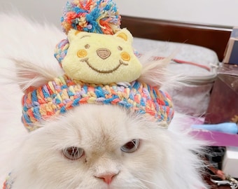 Honey bear hat 3 diferent patterns (cat accessories, small animal accessories, cat gifts, knitted, yarn, cat hat)