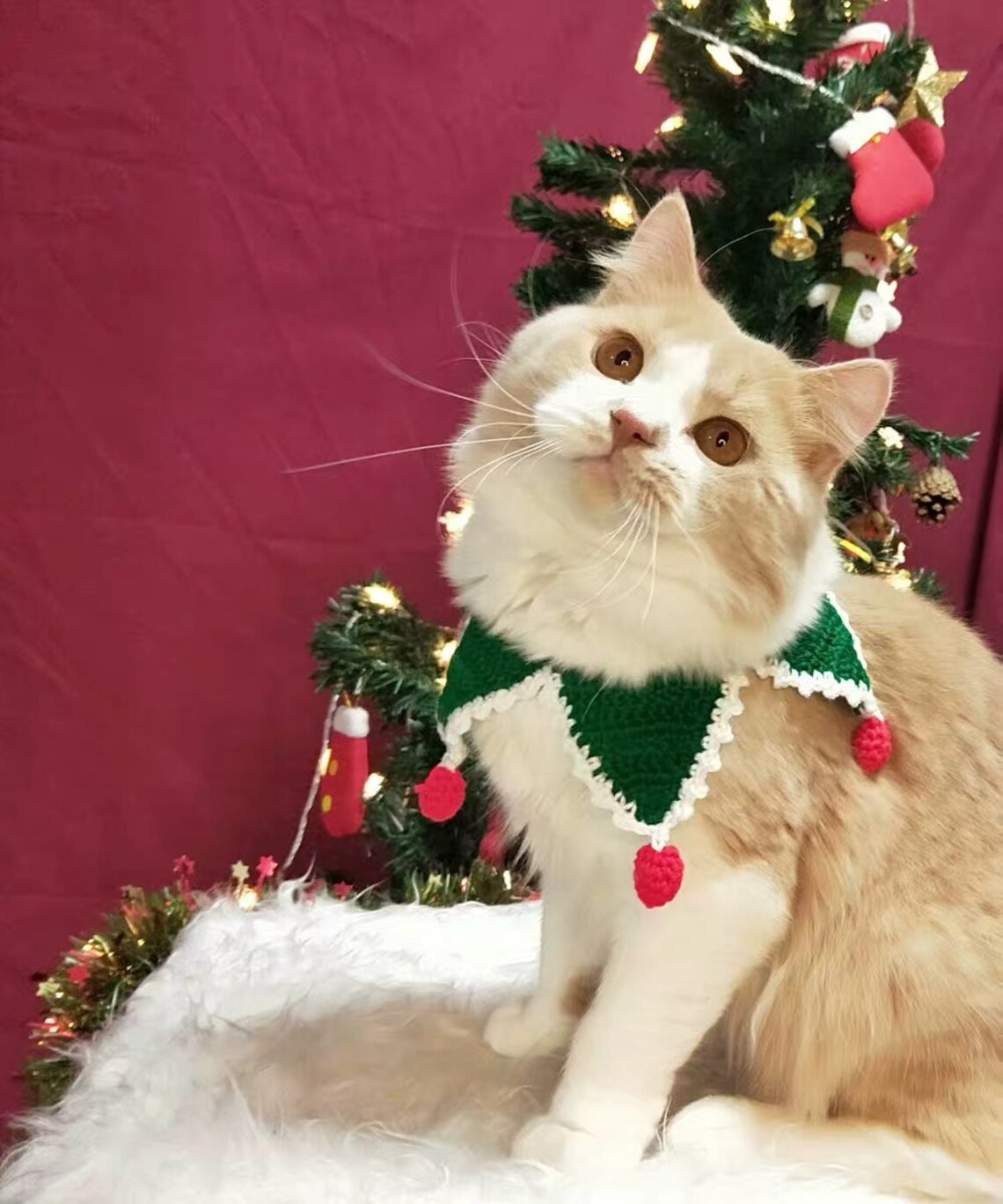 Green Christmas collars for cat or small animal knitted yarn Etsy