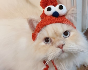 Puppet themed hats in 3 colors Red, Blue, or Yellow (cat accessories, small animal accessories, cat gifts, knitted, yarn, hat)