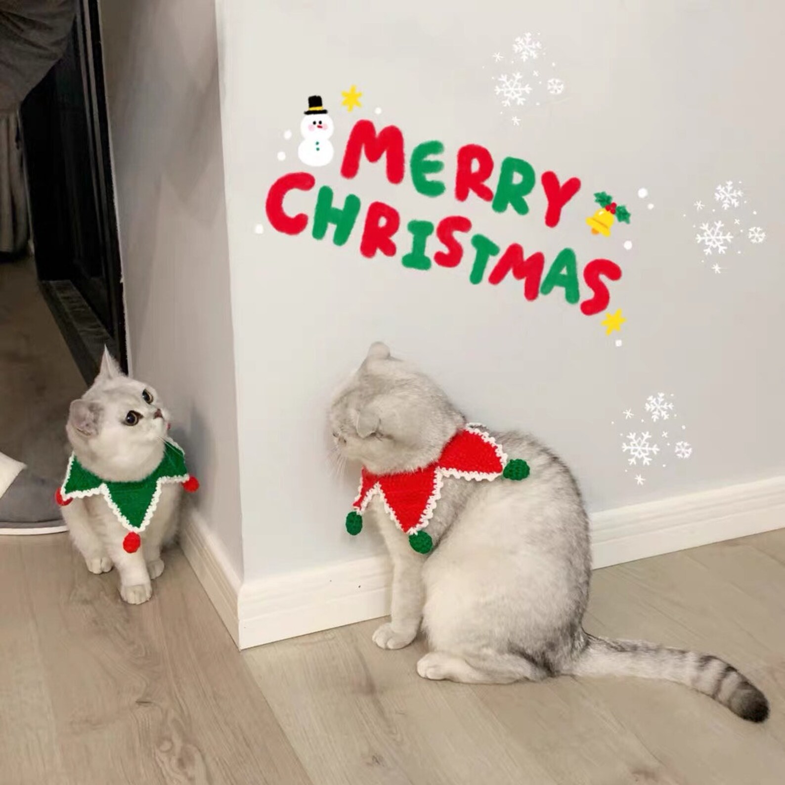 Green Christmas collars for cat or small animal knitted yarn Etsy