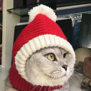 Red christmas knitted hat / beanie for cat or dog, small and large animals image 7