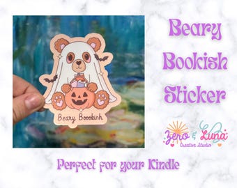 Beary Bookish Sticker | Halloween Bear Ghost Vinyl Decal | Bookish Waterproof Sticker | Cute Reader Gift