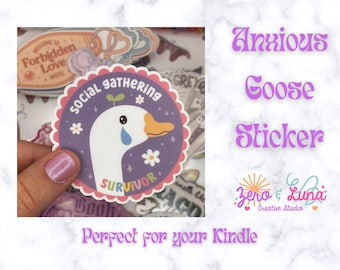 Anxious Goose Sticker | Social Gathering Survivor Vinyl Decal | Funny Introvert Sticker | Cute Gift