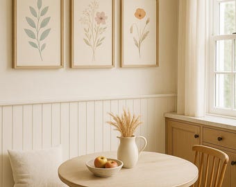 Neutral Botanical Watercolor Print Set | Minimalist Farmhouse Wall Decor (Digital Download)