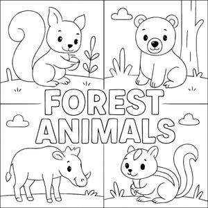 Forest Animal Coloring Pages for Kids – Printable Woodland Animal Activity – Cute Toddler Coloring Book – Instant Download PDF