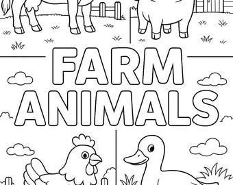 Dibujos de animales de granja para colorear para niños pequeños y preescolares (Descarga digital)