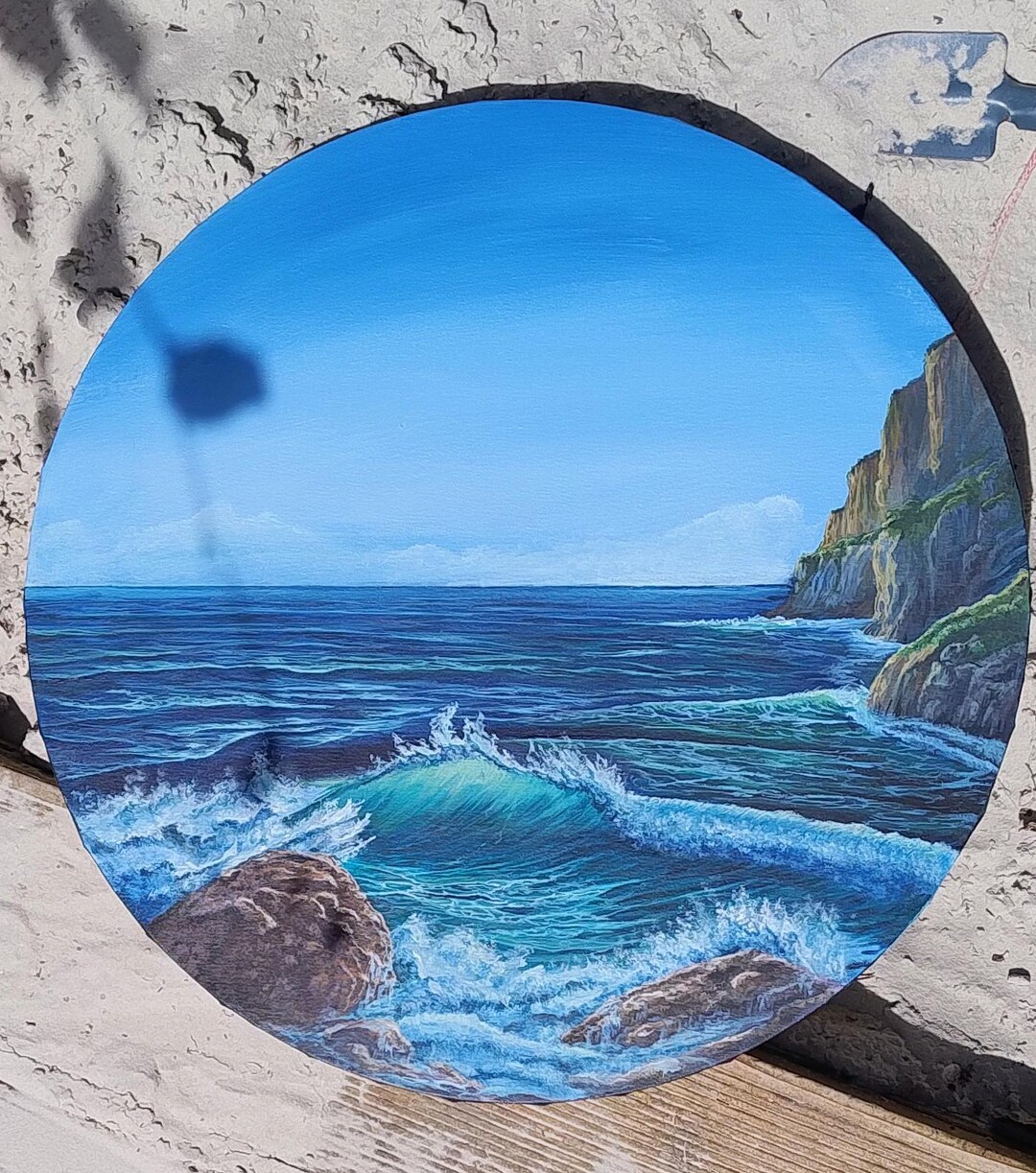 Acrylic Painting “the Cliff” – Round Original on Canvas (50cm ...
