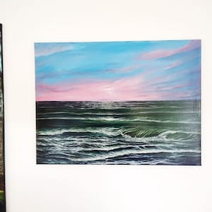 Original painting sea maritime wall art with defects 80 x 60 cm, hand-painted on canvas - Soft Sunset