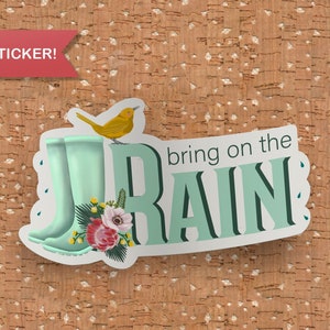 Traga a chuva | etiqueta do Rainboot | primavera adesivo | Adesivo de vinil | etiqueta da garrafa | adesivo para laptop | Decalque de vinil