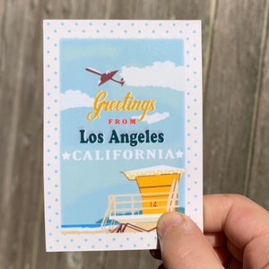 Salutations de Los Angeles | Autocollant affiche rétro | Autocollant en vinyle | Autocollants mignons | Autocollant de bouteille d'eau | Autocollant pour ordinateur portable | Décalque de vinyle