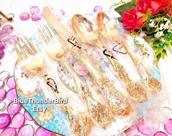 Nip!20pcs Gold Flatware Rogers French Rose Fancy Flatware Service
