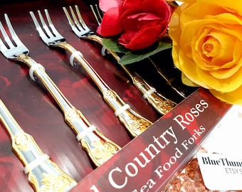Royal Albert Old Country Roses Seafood Forks Stainless Steel Roses Vintage Flatware Wedding Gift Mothers Day Gift