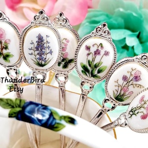 6Pc Dessert Flatware Silverplated Fork  Cake Forks Fruit Porcelain Insert Porcelain  Insert Fork Country Flatware Dessert Srt#1