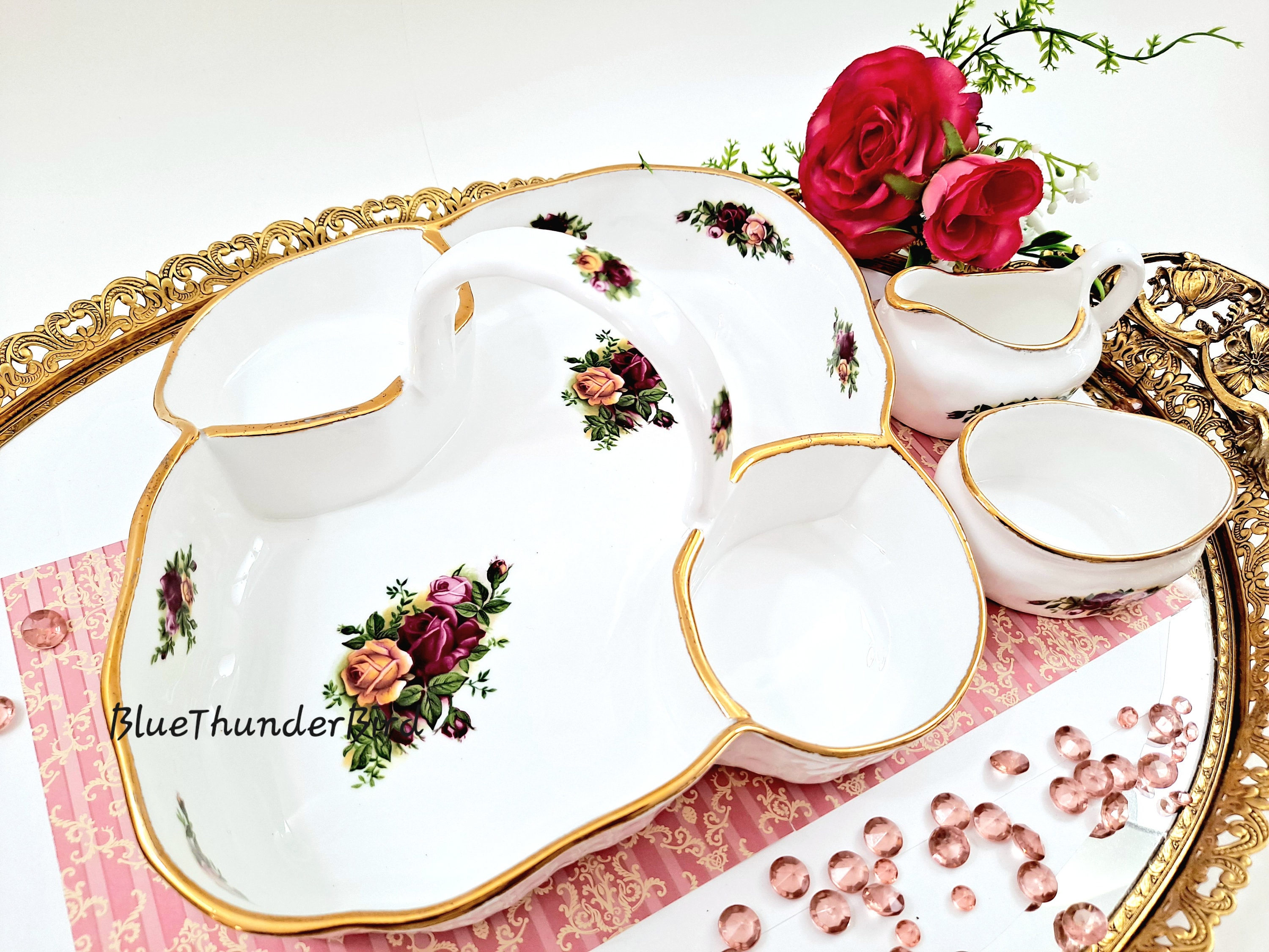 Rare! Royal Albert Old Country Roses Strawberry Basket Set Royal