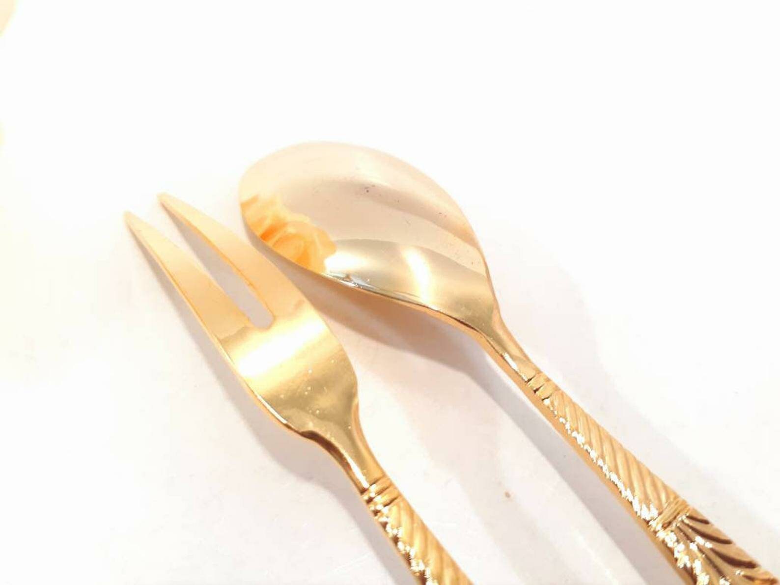 2pc Gold Flatware Demitasse Spoon FORK Set Gold Dessert Fork Etsy UK