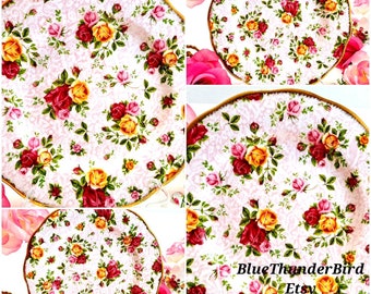 4Pc Royal Albert Old Country Roses Soft  Pink Lace Pink Salad Plates  Royal Albert