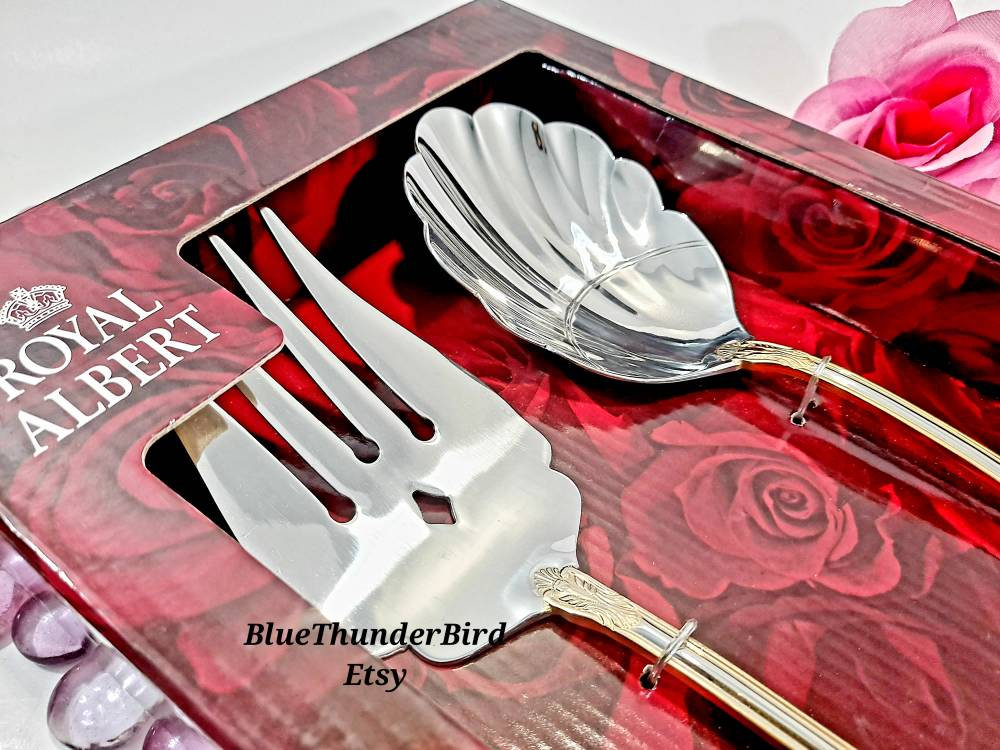 Nib!royal Albert Old Country Roses Buffet Serving Set Spoon Fork