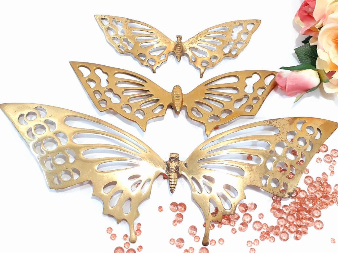 Brass Butterfly Wall Decor Figurine Vintage Brass Figurine Etsy