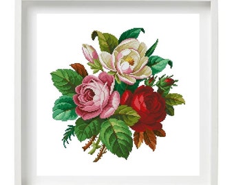 Roses and camellia Cross Stitch Pattern/ PDF/  Rare vintage embroidery patterns for your creativity. Floral cross stitch, Berlin Woolwork