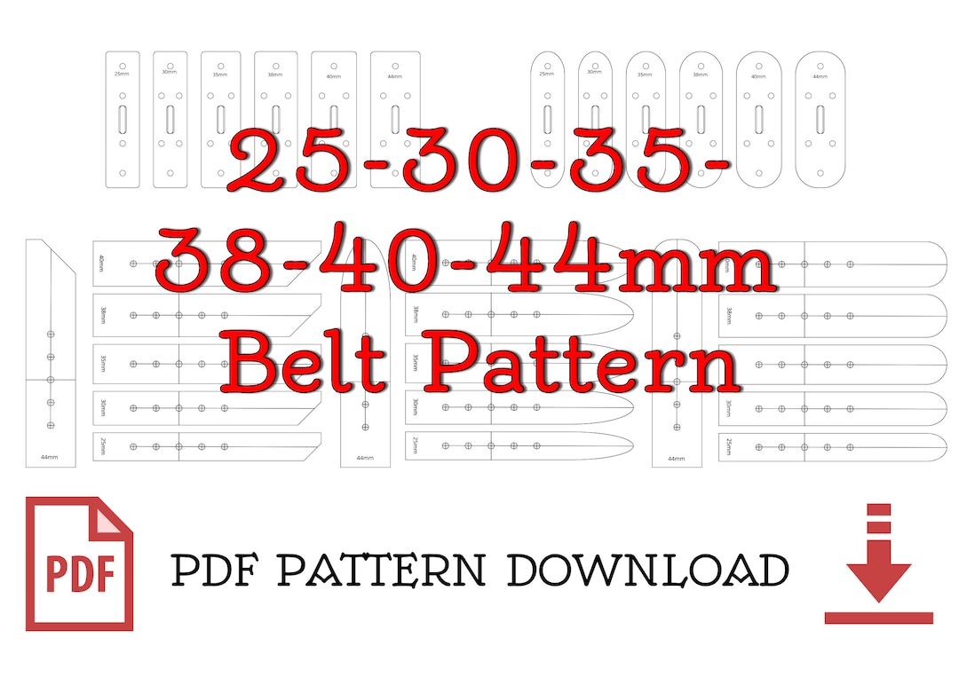 25-30-35-38-40-44mm Belt Pattern, Leather Belt Template PDF Pattern ...