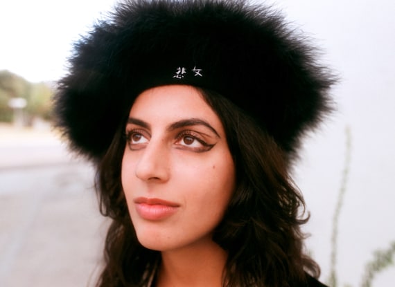 Vintage Black Wool Feathered Beret, Reworked Embro