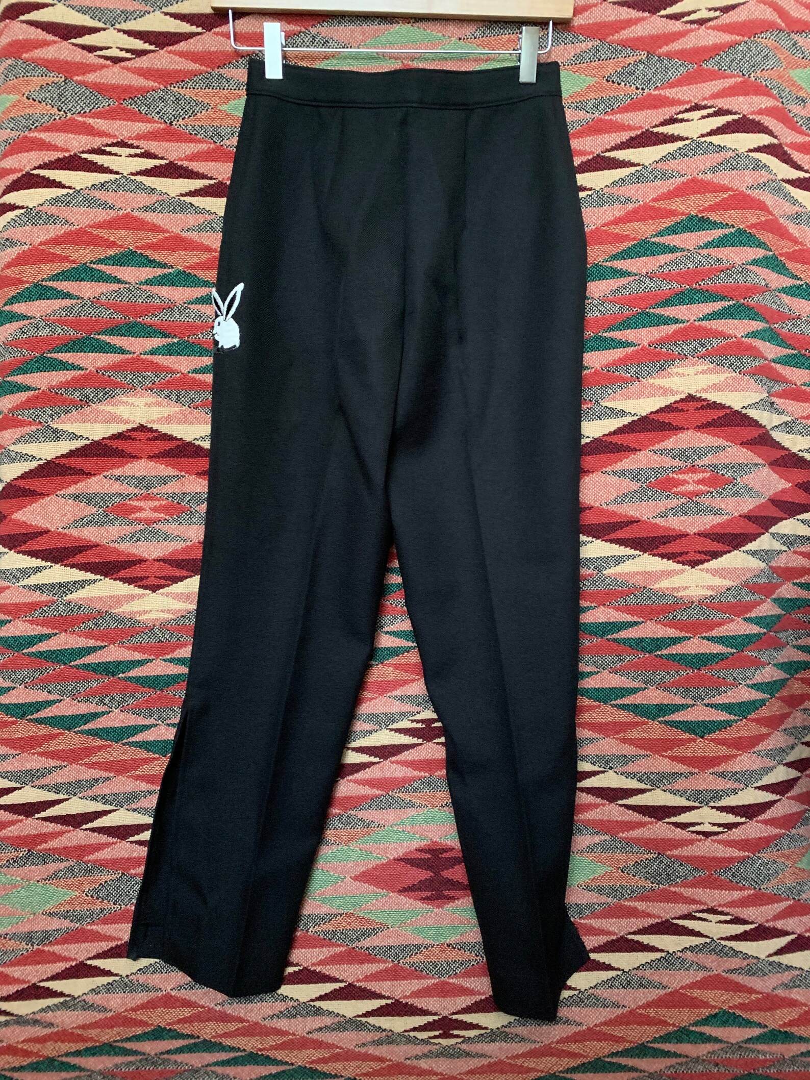 70s Playboy Patch Pants Reworked High Waisted Black Polyester Etsy