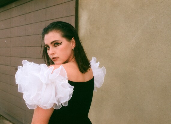80s Dramatic Puff Sleeve Corset Velvet Top, Rework