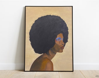 Afro Woman Painting, Black Woman Painting Print, 70's Art Print, Wall Art, Female Portrait Painting, Afro Art, A3 Print, A2 Print