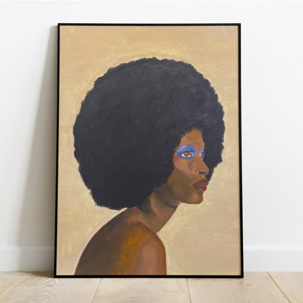 Afro Woman Painting, Black Woman Painting Print, 70's Art Print, Wall Art, Female Portrait Painting, Afro Art, A3 Print, A2 Print