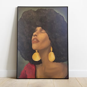 Afro Lady Painting, Black Woman Painting Print, Wall Art, Female Portrait Painting, Afro Art, A3 Print