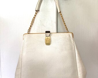 Vintage white leather Justin Cowhide handbag