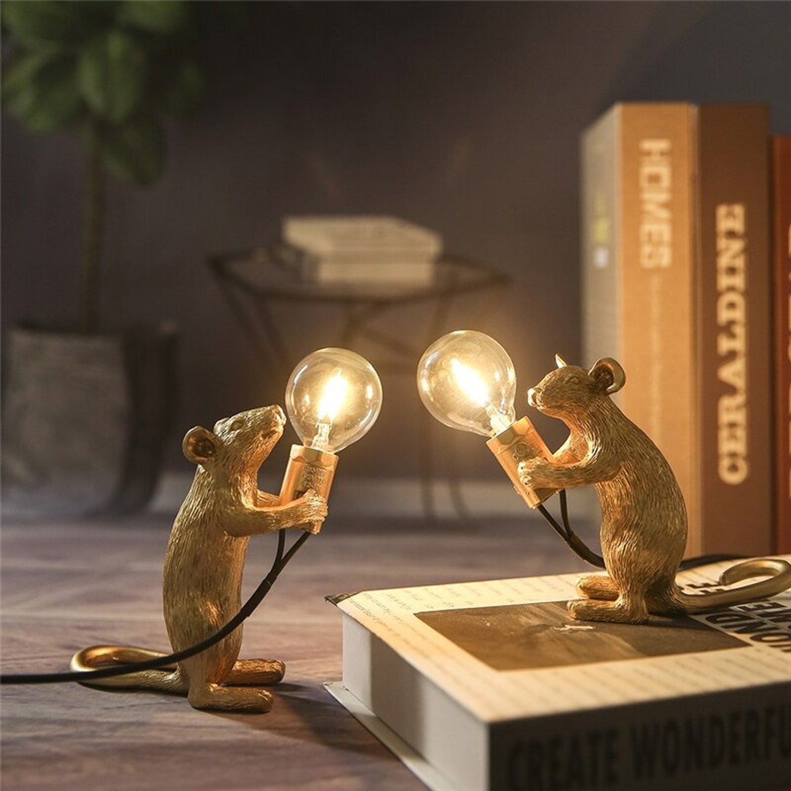 Creative Cute Mouse Table Lamp Quirky Lamp Gold Rat Vintage Etsy
