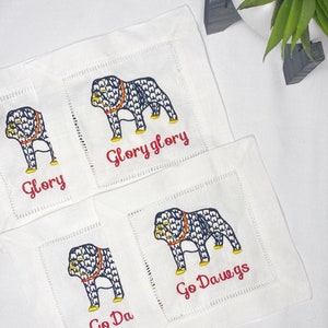 Monogrammed Linen/Cotton Cocktail napkins | College Football | Custom Embroidery Dinner Napkin | UGA Dawgs | Tea Towel | Gift | Groomsmen