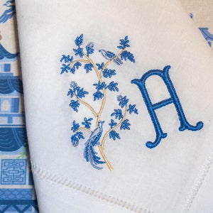 Monogrammed Linen Cotton Napkin | Embroidered Initial, Tea Towel