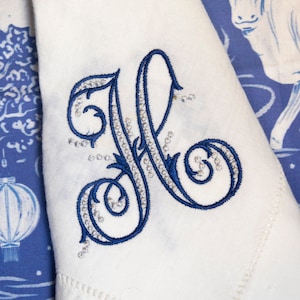 Monogrammed Linen Cotton Dinner Napkin | Embroidered Hemstitch