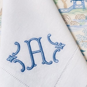 Monogrammed Linen Cotton Napkin | Embroidered Hemstitch