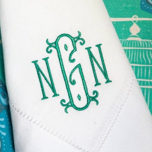 Monogrammed Linen Cotton Napkin | Embroidered Hemstitch Dinner Napkin