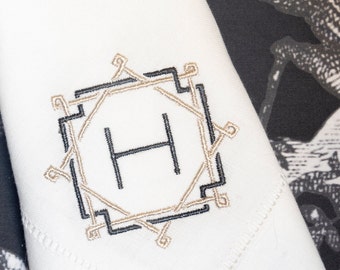 Serviette de table en lin et coton à monogramme | Broderie personnalisée