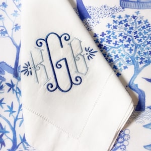 Monogrammed Linen Cotton Napkin | Embroidered Hemstitch Dinner Napkin