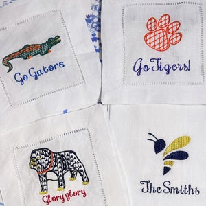 Monogrammed Linen/Cotton Cocktail napkins | College Football | Custom Embroidery Dinner Napkin | UGA Dawgs | Tea Towel| SEC | Gift | Wedding