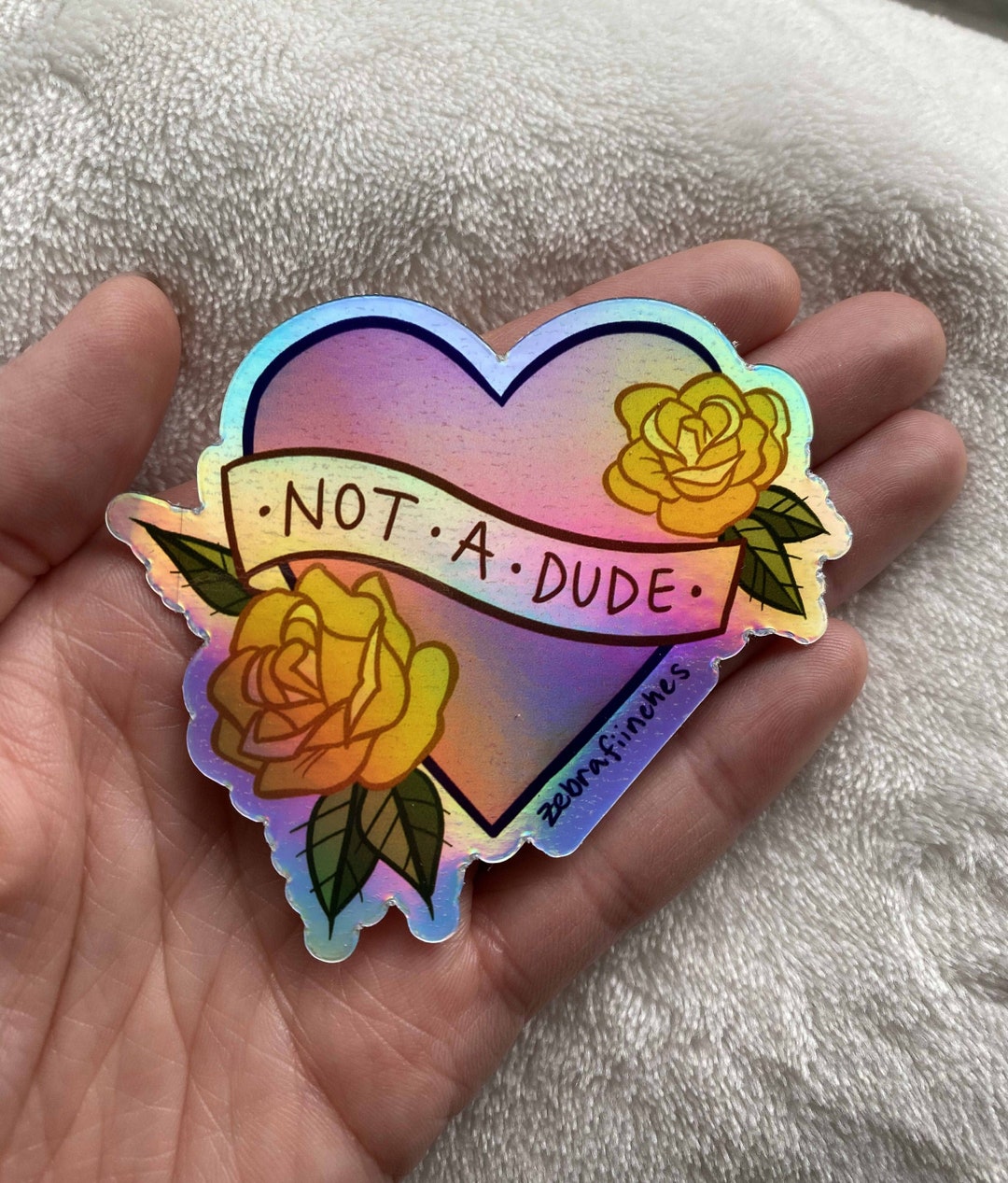 Not A Dude Holographic Vinyl Sticker Etsy